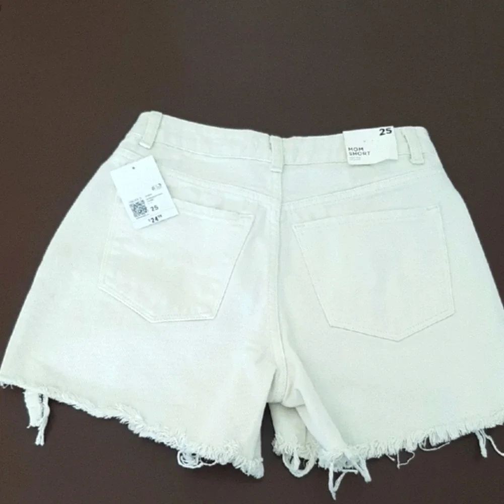 Bershka Light Gray Distressed Jean Shorts